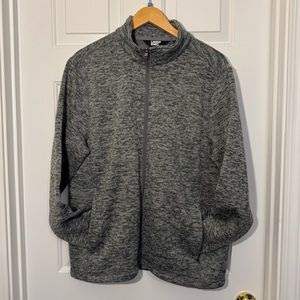 Land's End Men's Okeo-Tex Full Zip Sweater Jacket L Grey/Black Front Zip Pockets